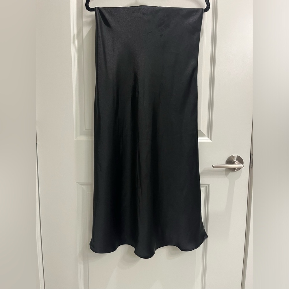 Rachel Zoe Black Satin Midi/Maxi Skirt